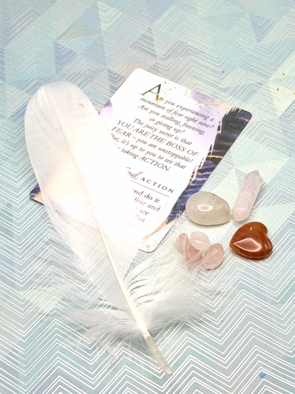 Mixed Crystal Heart & Tumbled Stone Set with Feather